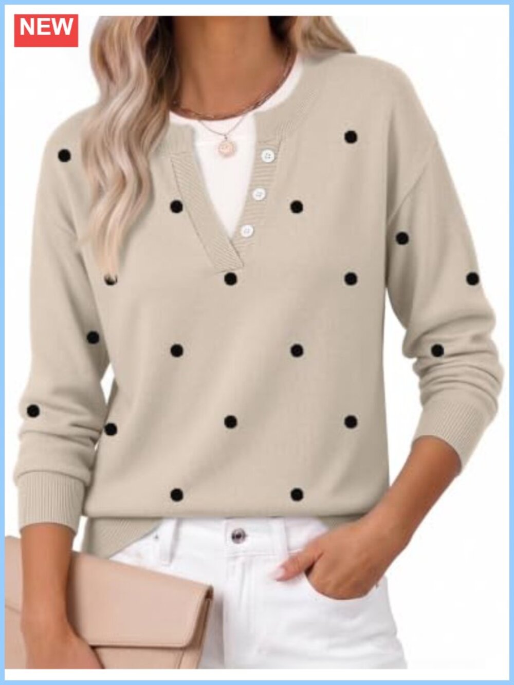 Zeagoo Women's Crew Neck Pullover Sweater with Decorative Buttons